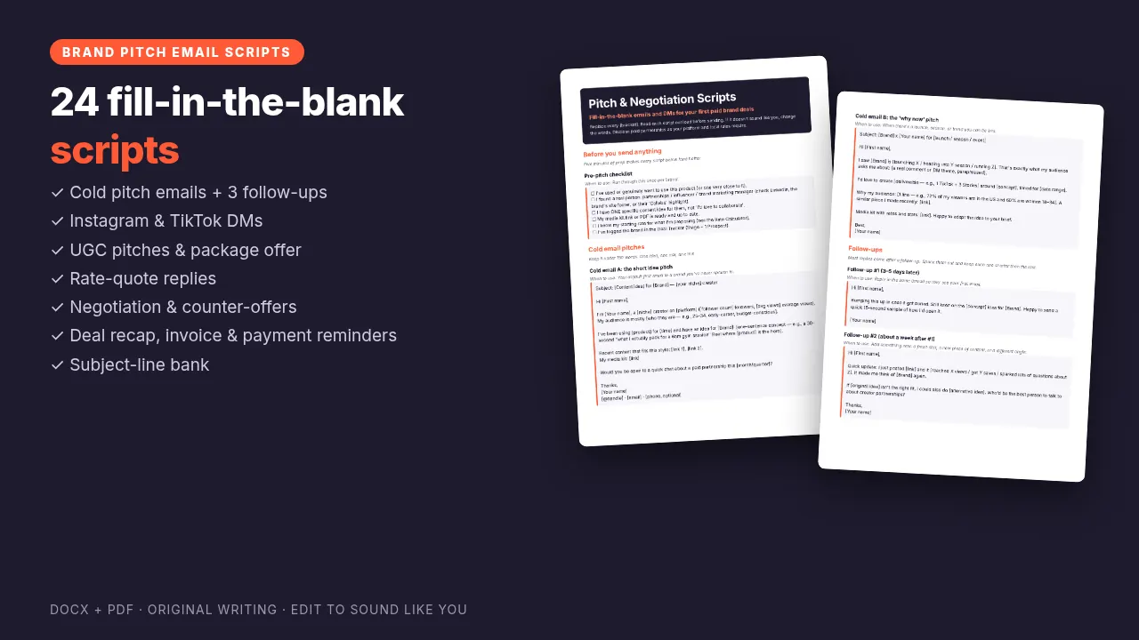 Pitch and negotiation scripts document showing cold email templates