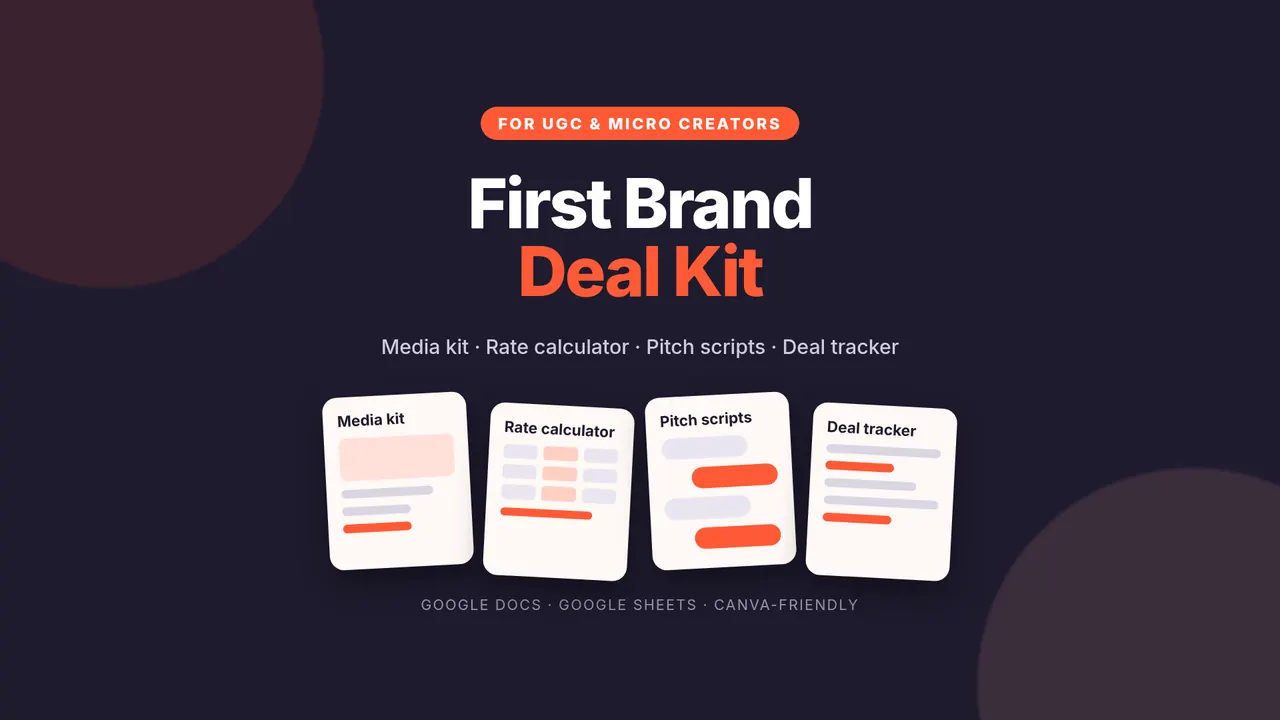 Brand Deal Kit cover showing media kit, rate calculator, pitch scripts and deal tracker